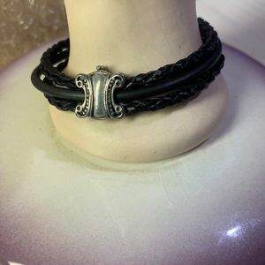 Black Silver Tone Snap close Bracelet